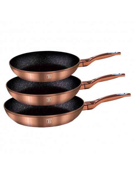 ZESTAW 3 PATELNI GRANITOWYCH 20/24/28CM BERLINGER HAUS METALLIC LINE ROSE GOLD BH-1278