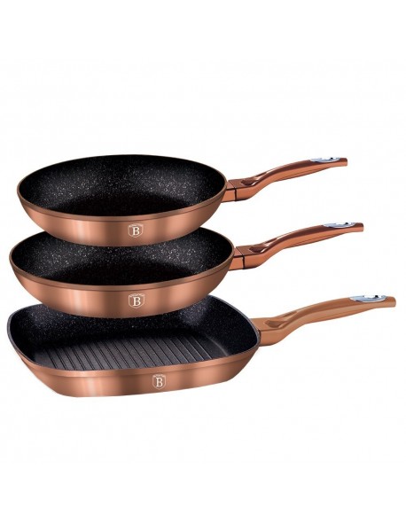 ZESTAW 3 PATELNI GRANITOWYCH BERLINGER HAUS ROSE GOLD LINE BH-1279