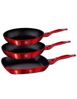 ZESTAW 3 PATELNI GRANITOWYCH BERLINGERHAUS RED METALLIC LINE BH-1289