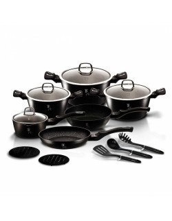 ZESTAW GARNKÓW GRANITOWYCH 15 elem. BERLINGER HAUS BH-6155 BLACK SILVER