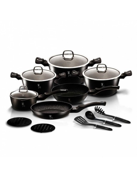 ZESTAW GARNKÓW GRANITOWYCH 15 elem. BERLINGER HAUS BH-6155 BLACK SILVER
