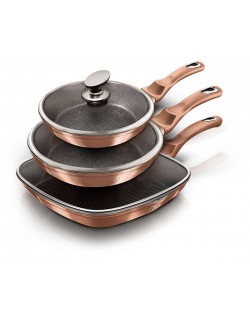 ZESTAW 3 PATELNI GRANITOWYCH BERLINGER HAUS ROSE GOLD LINE BH-6195