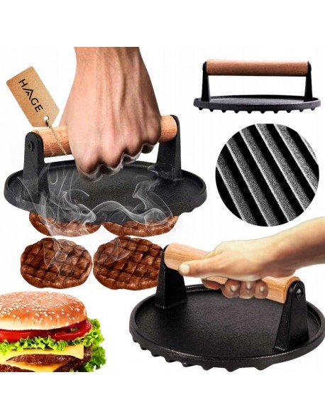 ŻELIWNA PRASKA OKRĄGŁA DO GRILLOWANIA BURGERÓW STEKÓW MIĘSA HAGE