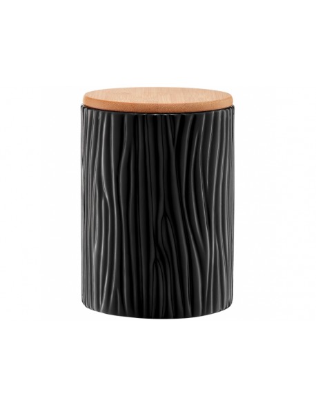 Pojemnik ceramiczny AMBITION Tuvo czarny z wytłoczeniami z bambusową pokrywką 1110 ml 